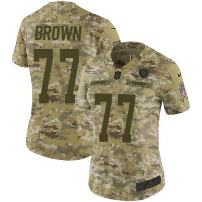 Nike Las Vegas Raiders #77 Trent Brown Camo Women's Stitched NFL Limited 2018 Salute To Service Jersey